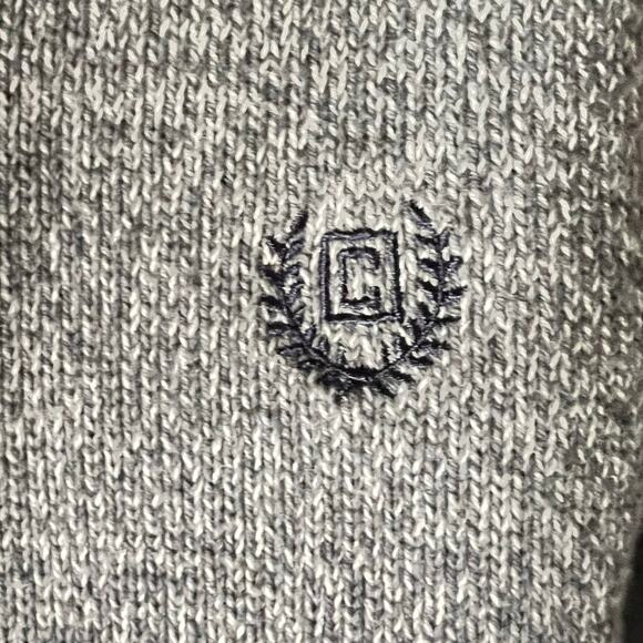 Chaps Henley Sweater Men's Large Gray Knit Pullover Ribbed Hem Elbow Patch Y2K - Picture 8 of 16